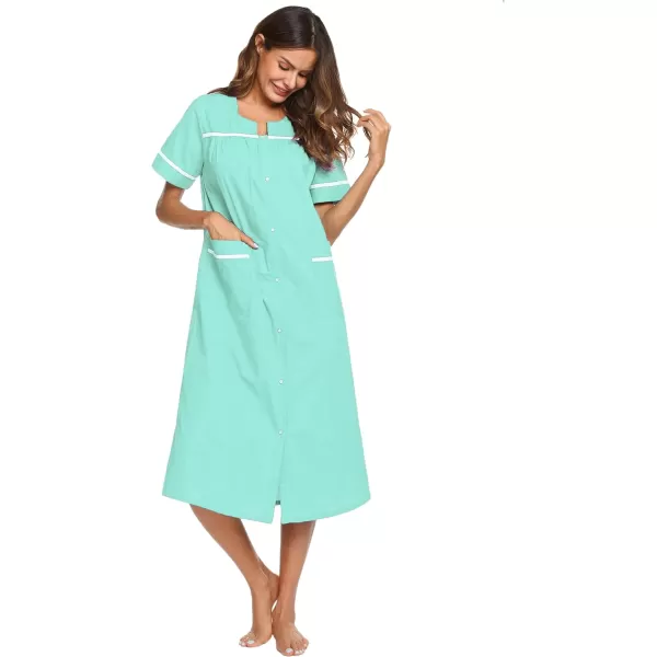 Ekouaer Womens Sleepwear SnapFront DusterHouse Dress with PocketsShort Sleeve NightgownHousecoatSummer Robe SXXLLight Green