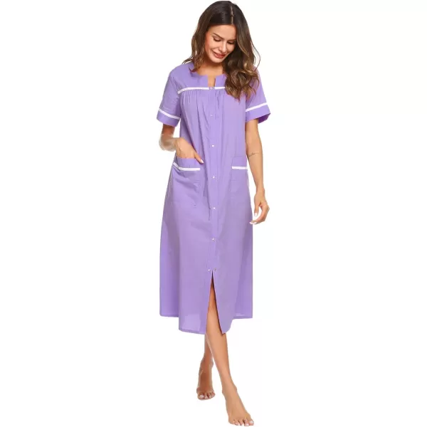 Ekouaer Womens Sleepwear SnapFront DusterHouse Dress with PocketsShort Sleeve NightgownHousecoatSummer Robe SXXLLilac