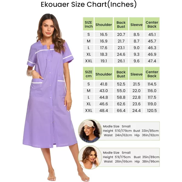 Ekouaer Womens Sleepwear SnapFront DusterHouse Dress with PocketsShort Sleeve NightgownHousecoatSummer Robe SXXLLilac