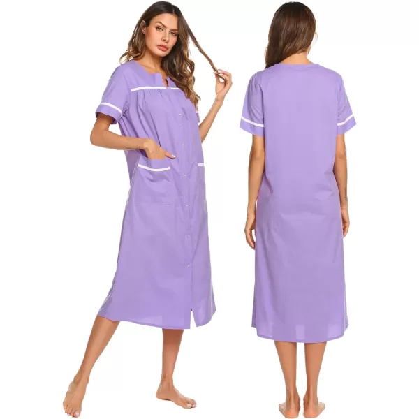 Ekouaer Womens Sleepwear SnapFront DusterHouse Dress with PocketsShort Sleeve NightgownHousecoatSummer Robe SXXLLilac