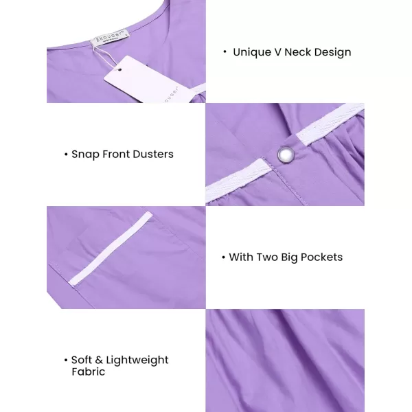 Ekouaer Womens Sleepwear SnapFront DusterHouse Dress with PocketsShort Sleeve NightgownHousecoatSummer Robe SXXLLilac