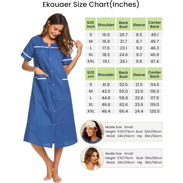 Ekouaer Womens Sleepwear SnapFront DusterHouse Dress with PocketsShort Sleeve NightgownHousecoatSummer Robe SXXLNavy