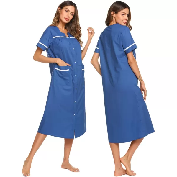 Ekouaer Womens Sleepwear SnapFront DusterHouse Dress with PocketsShort Sleeve NightgownHousecoatSummer Robe SXXLNavy