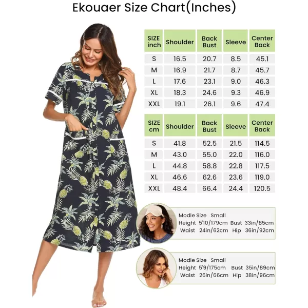 Ekouaer Womens Sleepwear SnapFront DusterHouse Dress with PocketsShort Sleeve NightgownHousecoatSummer Robe SXXLPattern1