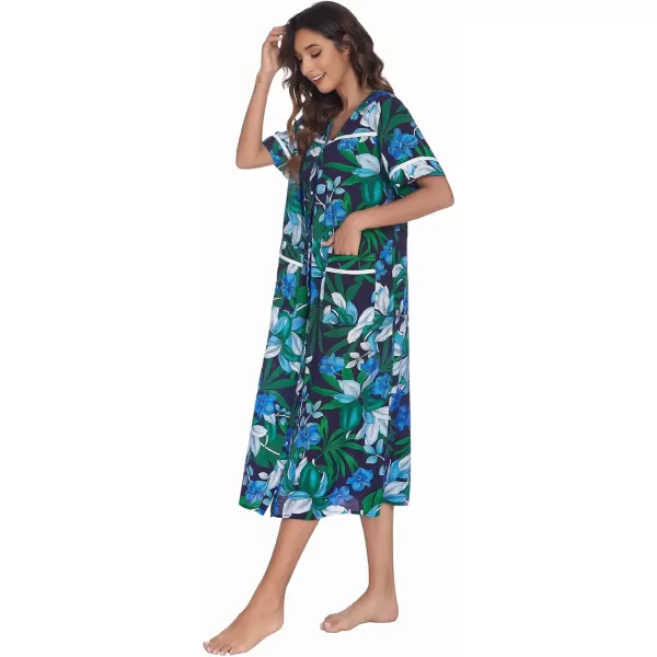 Ekouaer Womens Sleepwear SnapFront DusterHouse Dress with PocketsShort Sleeve NightgownHousecoatSummer Robe SXXLPattern10