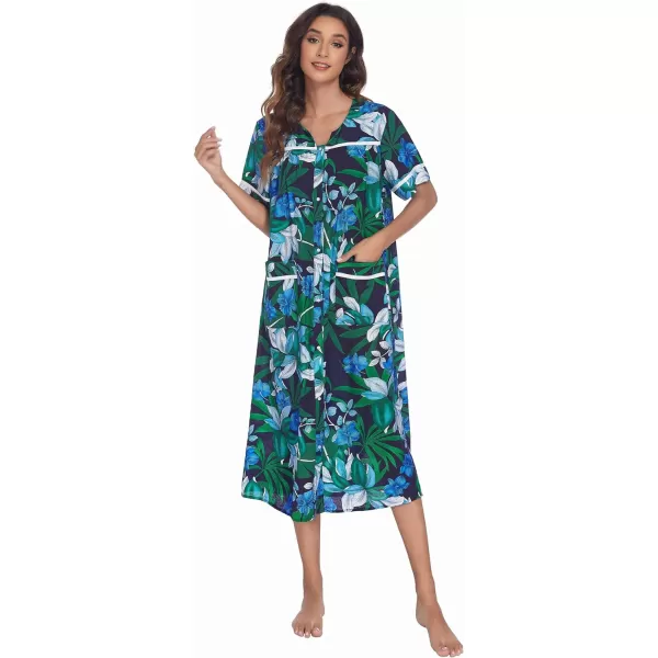 Ekouaer Womens Sleepwear SnapFront DusterHouse Dress with PocketsShort Sleeve NightgownHousecoatSummer Robe SXXLPattern10