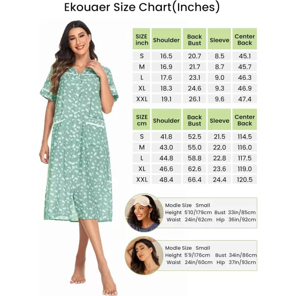 Ekouaer Womens Sleepwear SnapFront DusterHouse Dress with PocketsShort Sleeve NightgownHousecoatSummer Robe SXXLPattern11