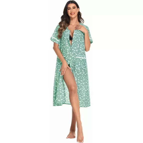 Ekouaer Womens Sleepwear SnapFront DusterHouse Dress with PocketsShort Sleeve NightgownHousecoatSummer Robe SXXLPattern11