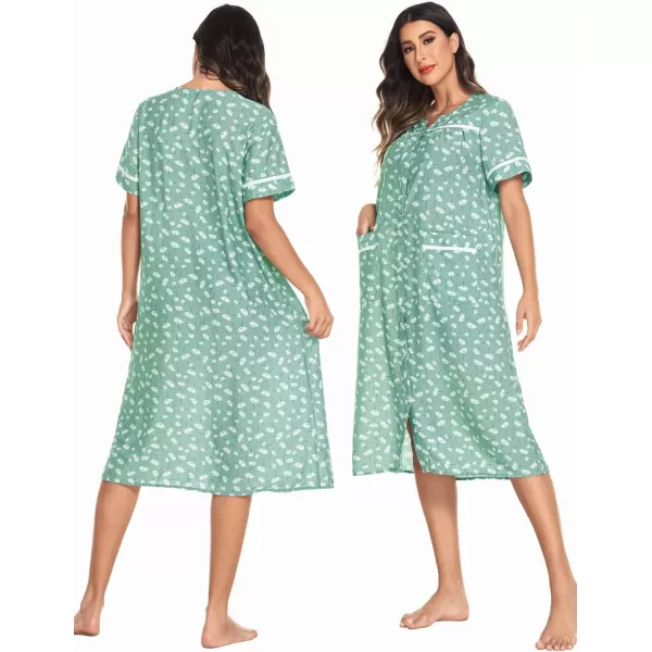 Ekouaer Womens Sleepwear SnapFront DusterHouse Dress with PocketsShort Sleeve NightgownHousecoatSummer Robe SXXLPattern11