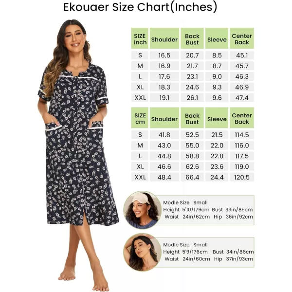 Ekouaer Womens Sleepwear SnapFront DusterHouse Dress with PocketsShort Sleeve NightgownHousecoatSummer Robe SXXLPattern12