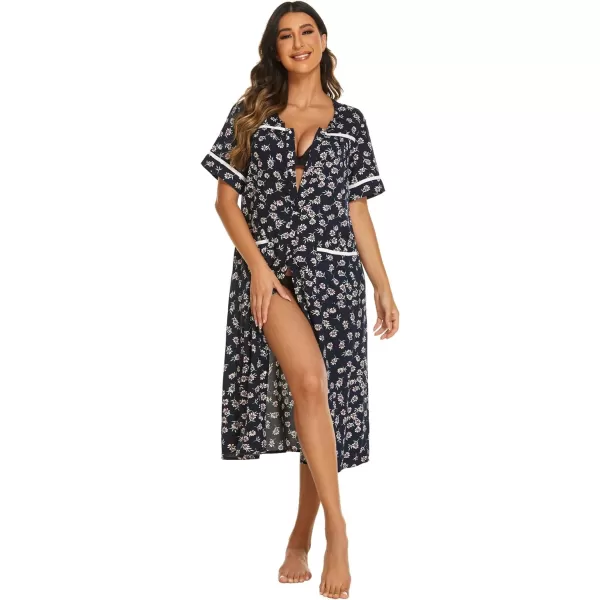 Ekouaer Womens Sleepwear SnapFront DusterHouse Dress with PocketsShort Sleeve NightgownHousecoatSummer Robe SXXLPattern12