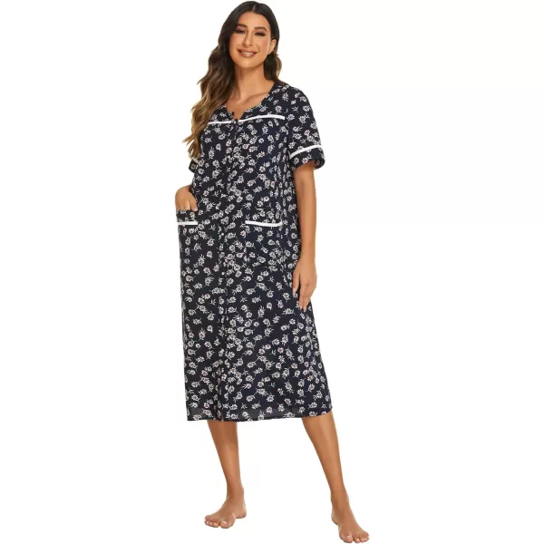 Ekouaer Womens Sleepwear SnapFront DusterHouse Dress with PocketsShort Sleeve NightgownHousecoatSummer Robe SXXLPattern12