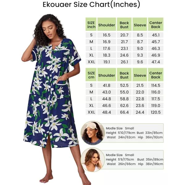 Ekouaer Womens Sleepwear SnapFront DusterHouse Dress with PocketsShort Sleeve NightgownHousecoatSummer Robe SXXLPattern15