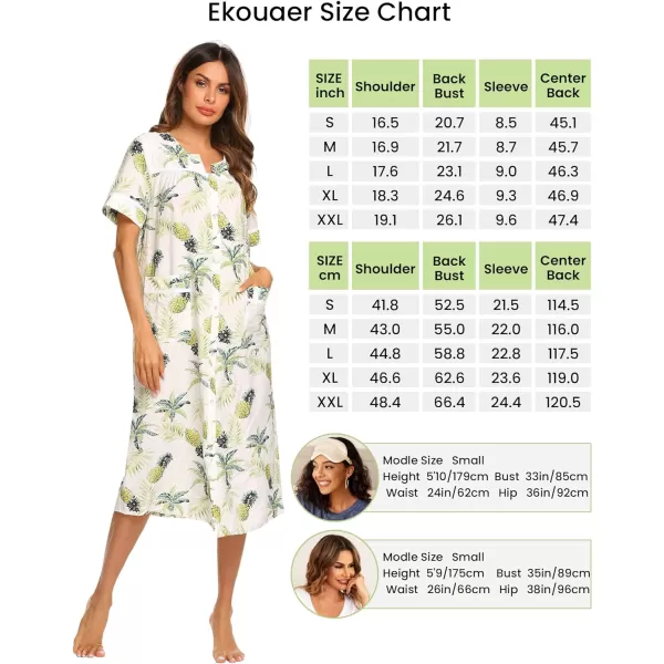 Ekouaer Womens Sleepwear SnapFront DusterHouse Dress with PocketsShort Sleeve NightgownHousecoatSummer Robe SXXLPattern2