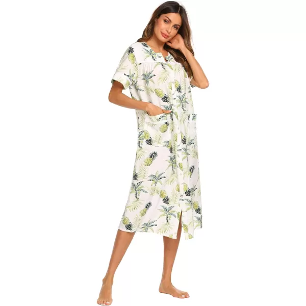 Ekouaer Womens Sleepwear SnapFront DusterHouse Dress with PocketsShort Sleeve NightgownHousecoatSummer Robe SXXLPattern2