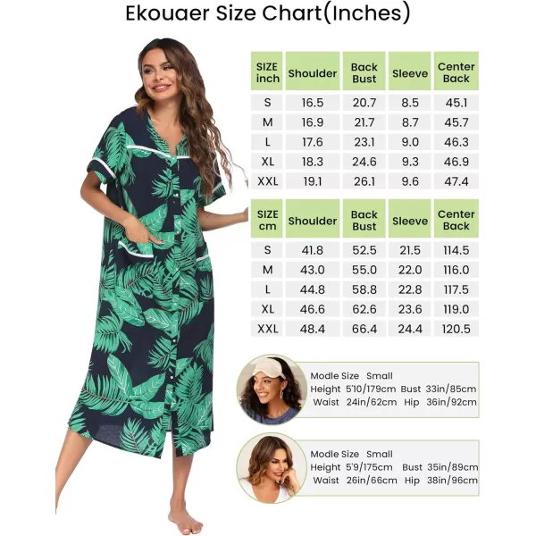 Ekouaer Womens Sleepwear SnapFront DusterHouse Dress with PocketsShort Sleeve NightgownHousecoatSummer Robe SXXLPattern3