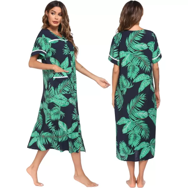 Ekouaer Womens Sleepwear SnapFront DusterHouse Dress with PocketsShort Sleeve NightgownHousecoatSummer Robe SXXLPattern3