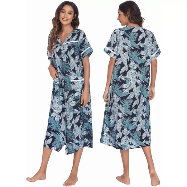 Ekouaer Womens Sleepwear SnapFront DusterHouse Dress with PocketsShort Sleeve NightgownHousecoatSummer Robe SXXLPattern5