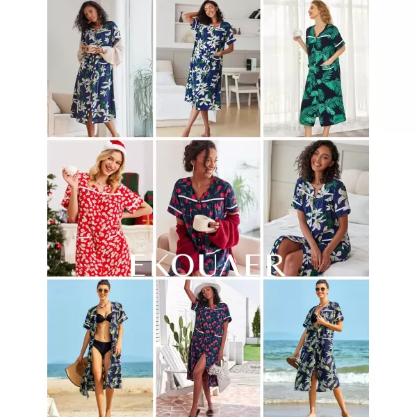 Ekouaer Womens Sleepwear SnapFront DusterHouse Dress with PocketsShort Sleeve NightgownHousecoatSummer Robe SXXLPattern5