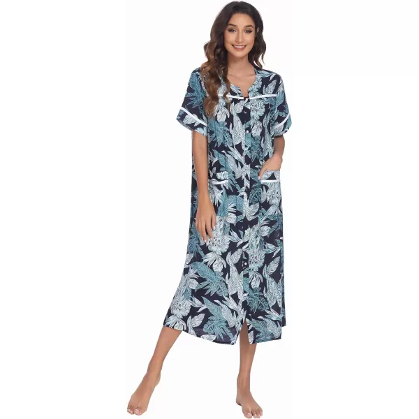 Ekouaer Womens Sleepwear SnapFront DusterHouse Dress with PocketsShort Sleeve NightgownHousecoatSummer Robe SXXLPattern5