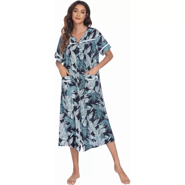Ekouaer Womens Sleepwear SnapFront DusterHouse Dress with PocketsShort Sleeve NightgownHousecoatSummer Robe SXXLPattern5