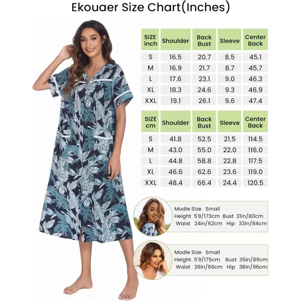 Ekouaer Womens Sleepwear SnapFront DusterHouse Dress with PocketsShort Sleeve NightgownHousecoatSummer Robe SXXLPattern5