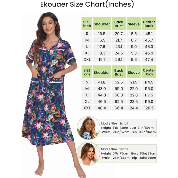 Ekouaer Womens Sleepwear SnapFront DusterHouse Dress with PocketsShort Sleeve NightgownHousecoatSummer Robe SXXLPattern6