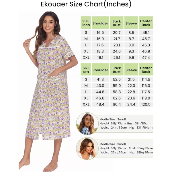 Ekouaer Womens Sleepwear SnapFront DusterHouse Dress with PocketsShort Sleeve NightgownHousecoatSummer Robe SXXLPattern7