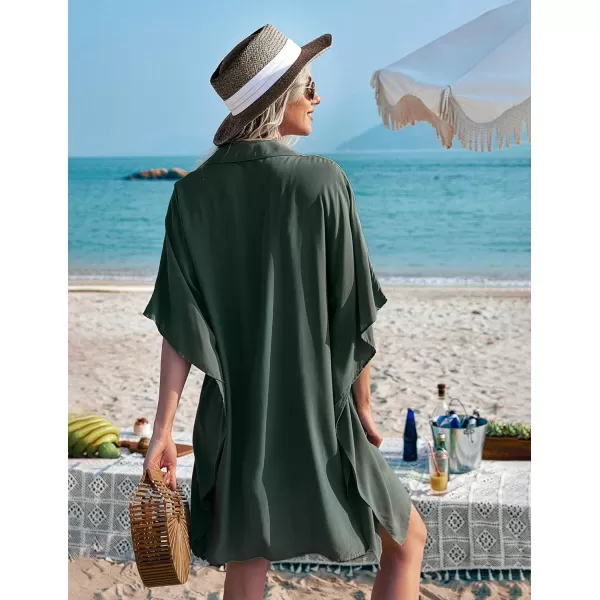 Ekouaer Womens Swimsuit Cover Up 34 Sleeve Beachwear Bikini Coverups Button Down Oversized Cover Up Shirt S3XLArmy Green