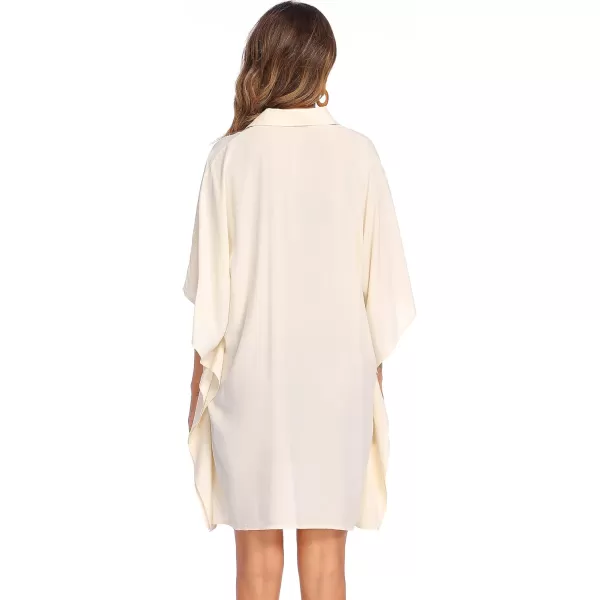Ekouaer Womens Swimsuit Cover Up 34 Sleeve Beachwear Bikini Coverups Button Down Oversized Cover Up Shirt S3XLBeige