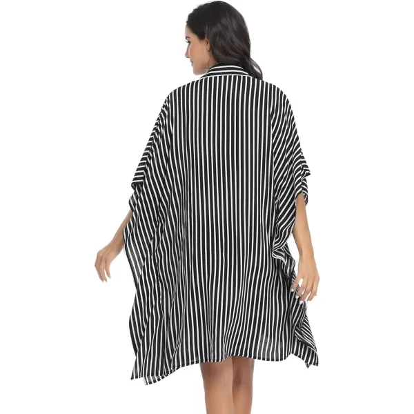 Ekouaer Womens Swimsuit Cover Up 34 Sleeve Beachwear Bikini Coverups Button Down Oversized Cover Up Shirt S3XLBlack Stripe