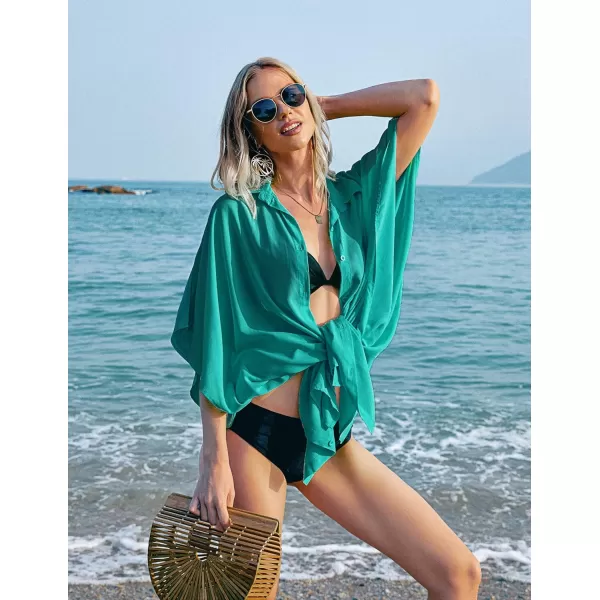Ekouaer Womens Swimsuit Cover Up 34 Sleeve Beachwear Bikini Coverups Button Down Oversized Cover Up Shirt S3XLDark Cyan