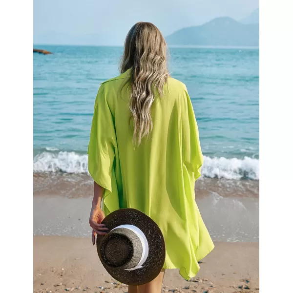 Ekouaer Womens Swimsuit Cover Up 34 Sleeve Beachwear Bikini Coverups Button Down Oversized Cover Up Shirt S3XLFluorescent Green