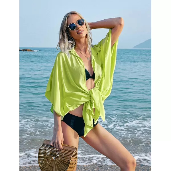 Ekouaer Womens Swimsuit Cover Up 34 Sleeve Beachwear Bikini Coverups Button Down Oversized Cover Up Shirt S3XLFluorescent Green