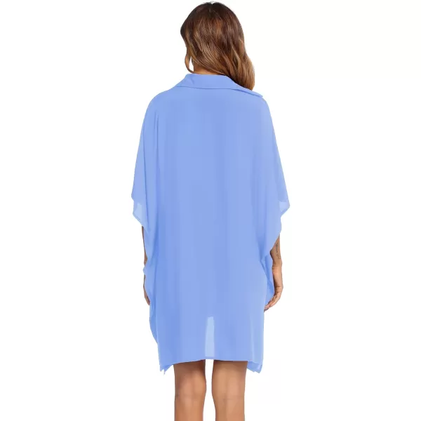 Ekouaer Womens Swimsuit Cover Up 34 Sleeve Beachwear Bikini Coverups Button Down Oversized Cover Up Shirt S3XLLight Blue