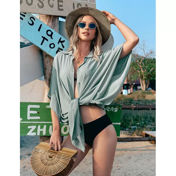 Ekouaer Womens Swimsuit Cover Up 34 Sleeve Beachwear Bikini Coverups Button Down Oversized Cover Up Shirt S3XLLight Green
