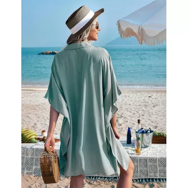 Ekouaer Womens Swimsuit Cover Up 34 Sleeve Beachwear Bikini Coverups Button Down Oversized Cover Up Shirt S3XLLight Green