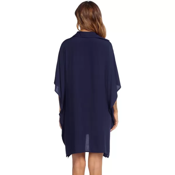 Ekouaer Womens Swimsuit Cover Up 34 Sleeve Beachwear Bikini Coverups Button Down Oversized Cover Up Shirt S3XLNavy Blue