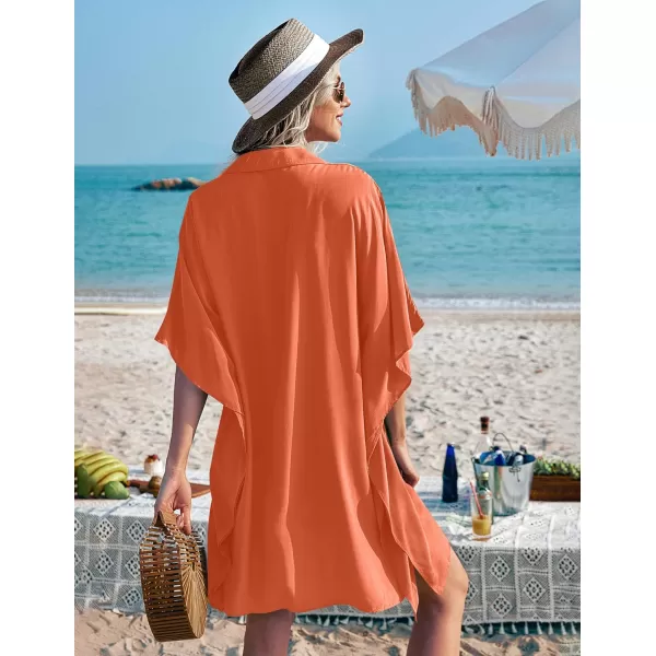 Ekouaer Womens Swimsuit Cover Up 34 Sleeve Beachwear Bikini Coverups Button Down Oversized Cover Up Shirt S3XLOrange Red
