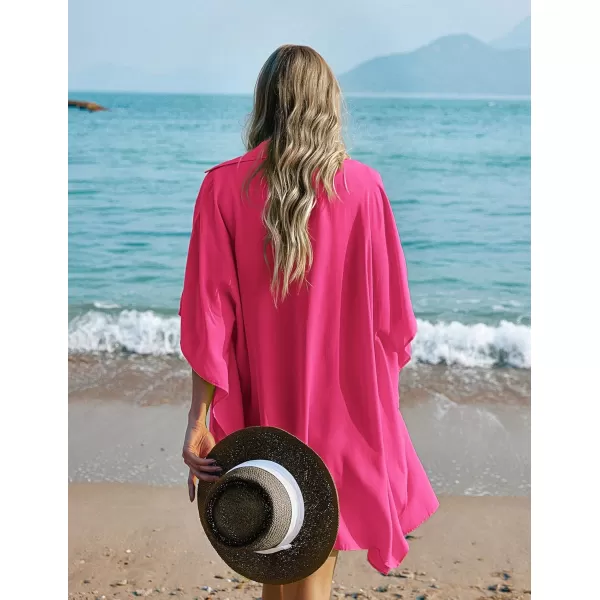 Ekouaer Womens Swimsuit Cover Up 34 Sleeve Beachwear Bikini Coverups Button Down Oversized Cover Up Shirt S3XLRose