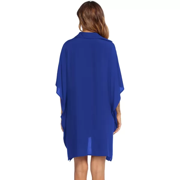 Ekouaer Womens Swimsuit Cover Up 34 Sleeve Beachwear Bikini Coverups Button Down Oversized Cover Up Shirt S3XLSnorkel Blue