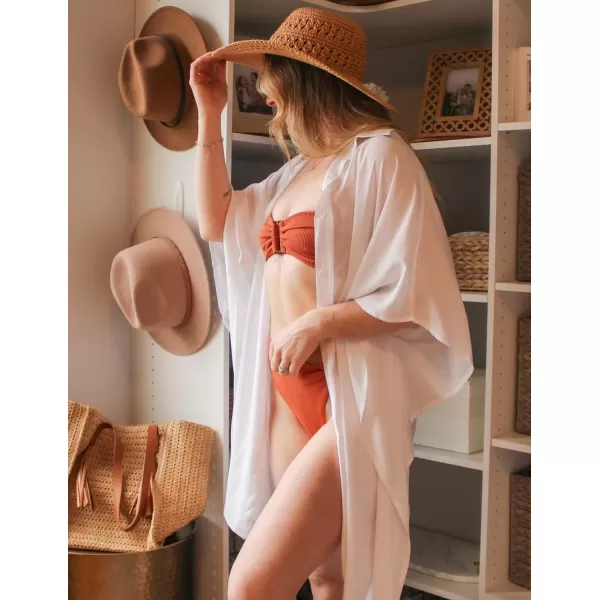 Ekouaer Womens Swimsuit Cover Up 34 Sleeve Beachwear Bikini Coverups Button Down Oversized Cover Up Shirt S3XLWhite