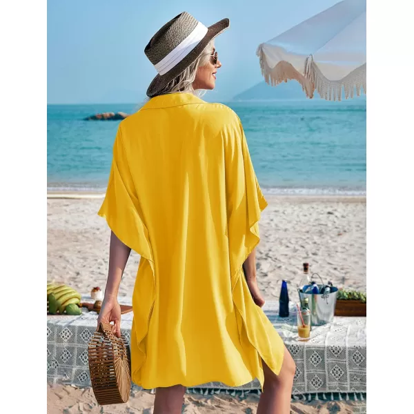 Ekouaer Womens Swimsuit Cover Up 34 Sleeve Beachwear Bikini Coverups Button Down Oversized Cover Up Shirt S3XLYellow