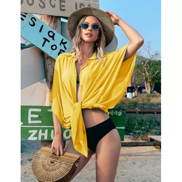 Ekouaer Womens Swimsuit Cover Up 34 Sleeve Beachwear Bikini Coverups Button Down Oversized Cover Up Shirt S3XLYellow