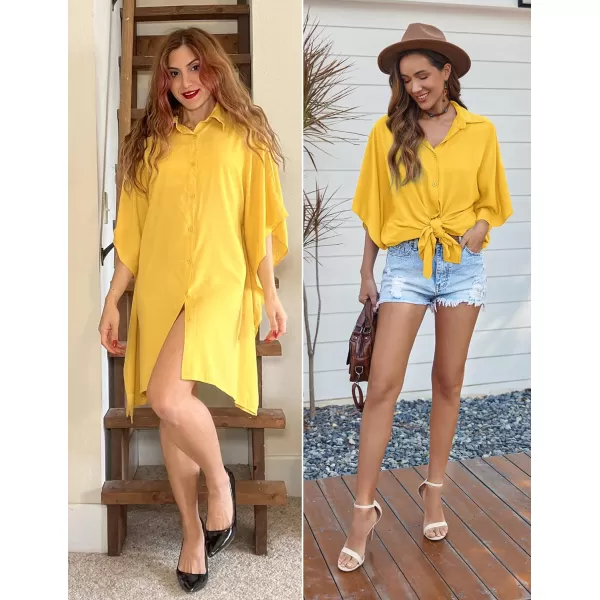 Ekouaer Womens Swimsuit Cover Up 34 Sleeve Beachwear Bikini Coverups Button Down Oversized Cover Up Shirt S3XLYellow