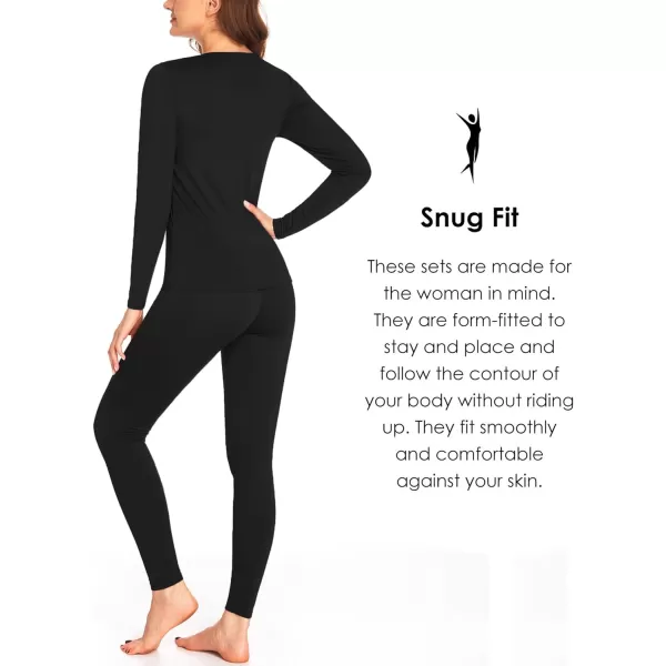 Ekouaer Womens Thermal Underwear Sets Micro Fleece Lined Long Johns Base Layer Thermals 2 Pieces Set SXXLBlack