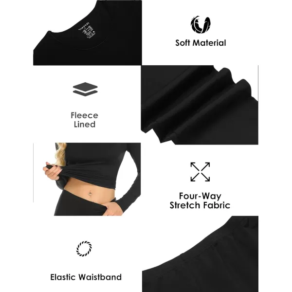 Ekouaer Womens Thermal Underwear Sets Micro Fleece Lined Long Johns Base Layer Thermals 2 Pieces Set SXXLBlack