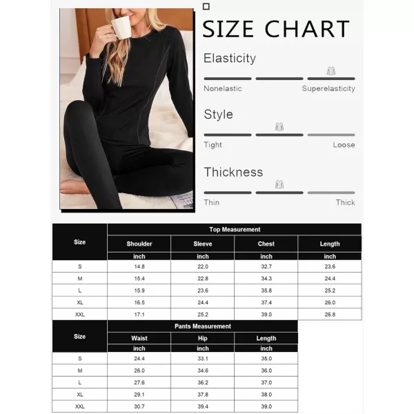 Ekouaer Womens Thermal Underwear Sets Micro Fleece Lined Long Johns Base Layer Thermals 2 Pieces Set SXXLBlack