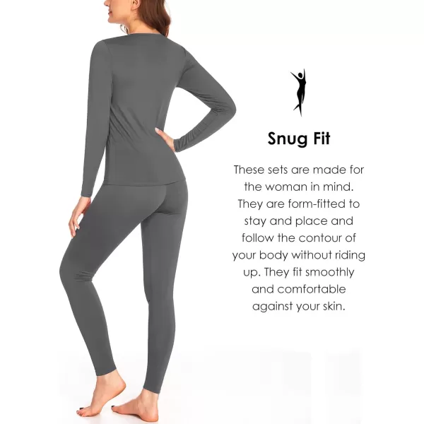 Ekouaer Womens Thermal Underwear Sets Micro Fleece Lined Long Johns Base Layer Thermals 2 Pieces Set SXXLGrey