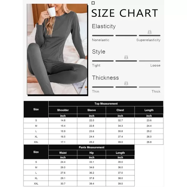 Ekouaer Womens Thermal Underwear Sets Micro Fleece Lined Long Johns Base Layer Thermals 2 Pieces Set SXXLGrey